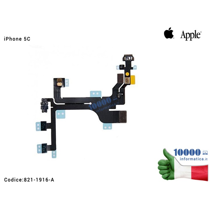 FLEX FLAT ACCENSIONE TASTO ON OFF POWER SWITCH TASTI VOLUME PER APPLE IPHONE 5C Pulsante di Accensione ON/OFF Volume SU/GIU APPLE iPhone 5C (A1456) (A1507) (A1516) (A1529) (A1532) Cavo Flex Power Flash Microfono Ambientale 821-1916-A