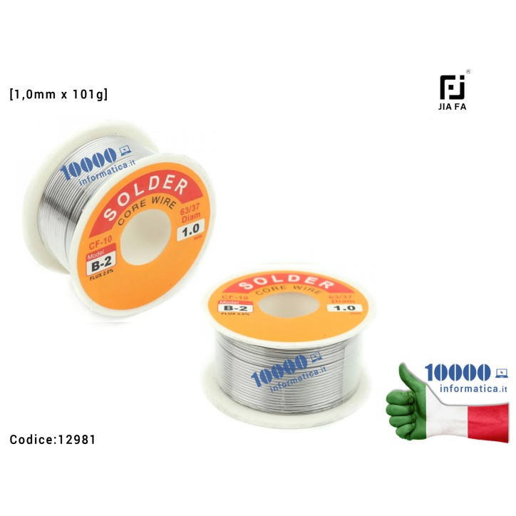Stagno JIAFA CF-1020 [1,0mm x 101g] (Sn 63% Pb 37%) CF-10 B-2 Flux 2% Bobina per Saldature Rotolo Saldatura Solder Soldering Wir