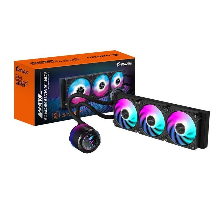 GP-AORUS WATERFORCE X II 360 Gigabyte Aorus Waterforce X Ii 360 Aio Liquid Cpu Cooler- 3X120Mm Argb Fans, Full-Color Lcd, Magnet