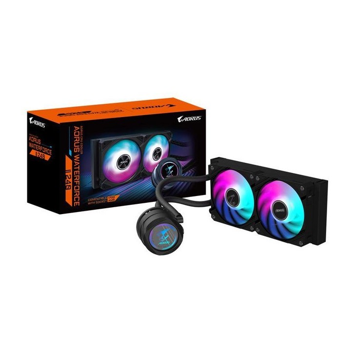 GP-AORUS WATERFORCE II 240 Gigabyte Aorus Waterforce Ii 240 Aio Liquid Cpu Cooler- 2X120Mm Argb Fans, Slide-In Interlocking Mech