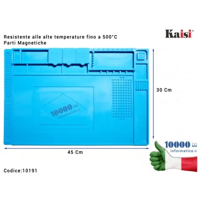 10191 Tappeto Termico per Saldatura KAISI S-160 [45 x 30cm] in Silicone con sezione Magnetizzata per Alte Temperature 500° Sa...