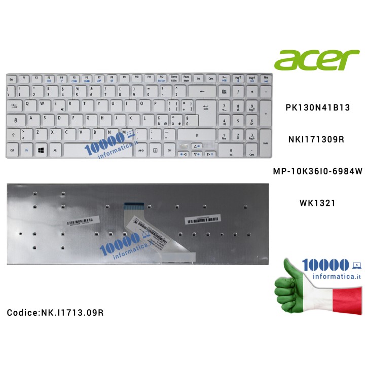 Tastiera Italiana (BIANCA) ACER Aspire 5755G 5830T 5830TG V3-571 V3-572G V3-771G V5-561 E1-572P E5-571 [FRAME ESCLUSO] MP-10K36I