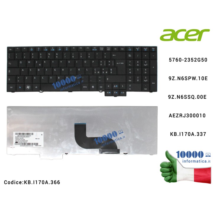 Tastiera Italiana ACER TravelMate 5760 5760G 5760Z 5760ZG 7750 7750G 7750Z 9Z.N6SPW.10E9Z.N6SSQ.00E AZ0SQ AEZRJ300010 AZ1PW KB.I