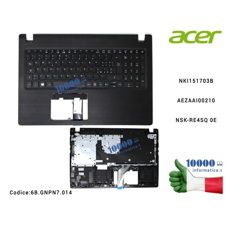 Tastiera Italiana Completa di Top Case Superiore ACER Aspire A315-21 A315-21G A315-31 A315-51 NKI151703B AEZAAI00210 NSK-RE4SQ 0