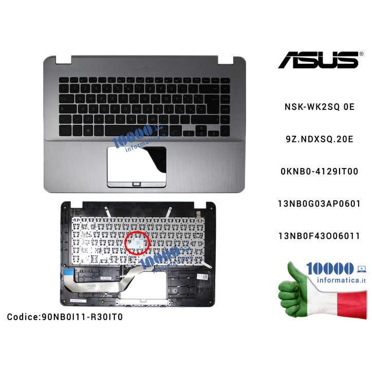 Tastiera Italiana Completa di Top Case Superiore ASUS VivoBook 15 X505 (STAR GREY) X505Z X505ZA F505 F505Z F505ZA NSK-WK2SQ 0E9Z.NDXSQ.20E 0KNB0-4129IT00 AEXKEI00010 13NB0G03AP0601 13NB0F43O06011 39XKETCJN30