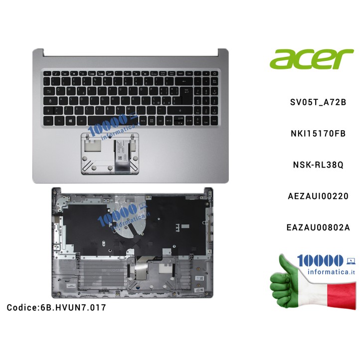 Tastiera Italiana Completa di Top Case Superiore [SILVER] ACER Aspire A315-23 A315-23G SV05T_A72B NKI15170FB NSK-RL38Q AEZAUI002