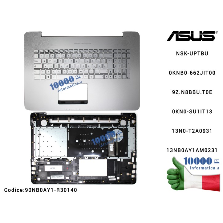 Tastiera Italiana Retroilluminata Completa di Top Case Superiore ASUS VivoBook Pro N752 N752V N752VX NSK-UPTBU 0KNB0-662JIT00 9Z