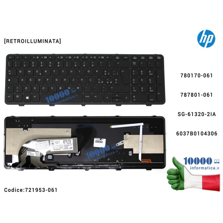 Tastiera Italiana Retroilluminata HP ProBook 450 G0 450 455 G1 450 455 G2 470 G2 (NERA) 780170-061 787801-061 SG-61320-2IA 6037B