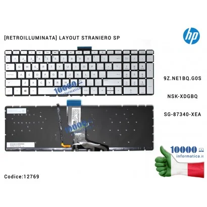 12769 Tastiera HP Pavilion 15-BR 15-BS 15-BW 250 G6 255 G6 TPN-C129 TPN-C130 [LAYOUT SPAGNOLO] Retroilluminata 9Z.NE1BQ.G0S N...