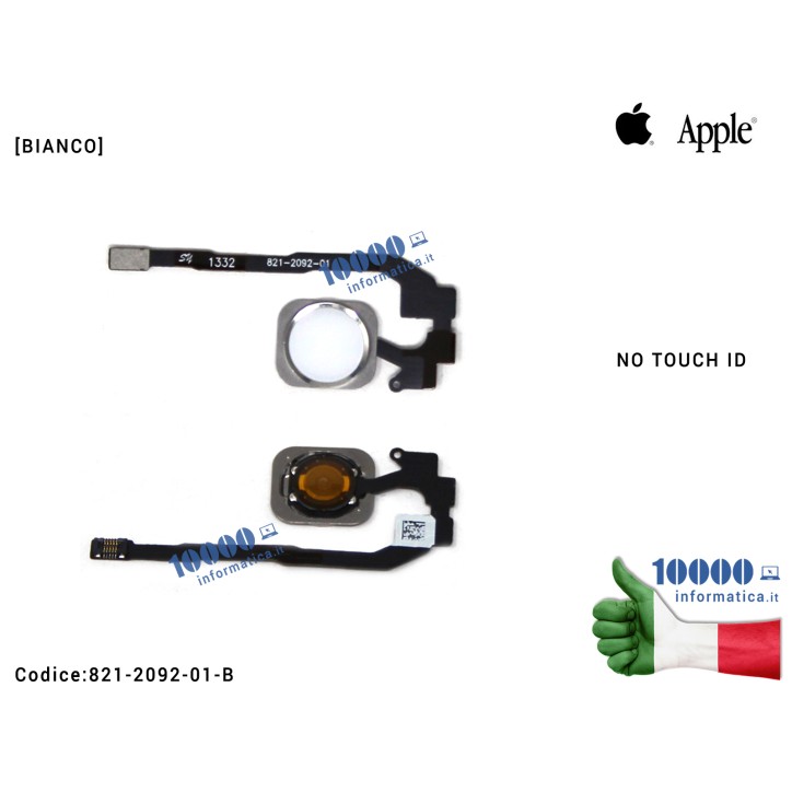 Tasto Home [BIANCO] Pulsante Centrale APPLE iPhone 5S (A1453) (A1518) (A1528) (A1530) (A1533) Flex Cable Ribbon Button [NO TOUCH ID]
