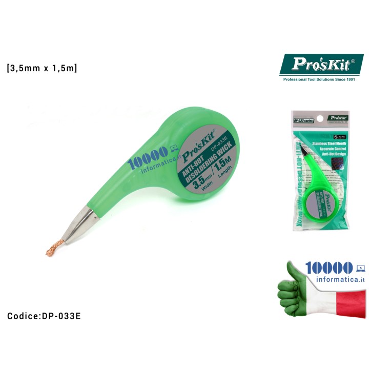 Treccia Dissaldante in Rame PRO'SKIT [3,5mm x 1,5m] Trecciola Assorbi Stagno Anti-Hot Desoldering Wick Beccuccio Anti-Calore in 