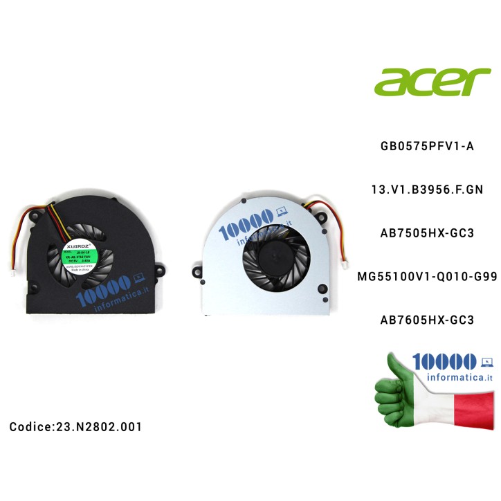 Ventola di Raffreddamento Fan CPU ACER Aspire 5241 5332 5516 5517 5532 5541 5541G 5732Z eMachines E430 E525 E627 E630 E725 GB057