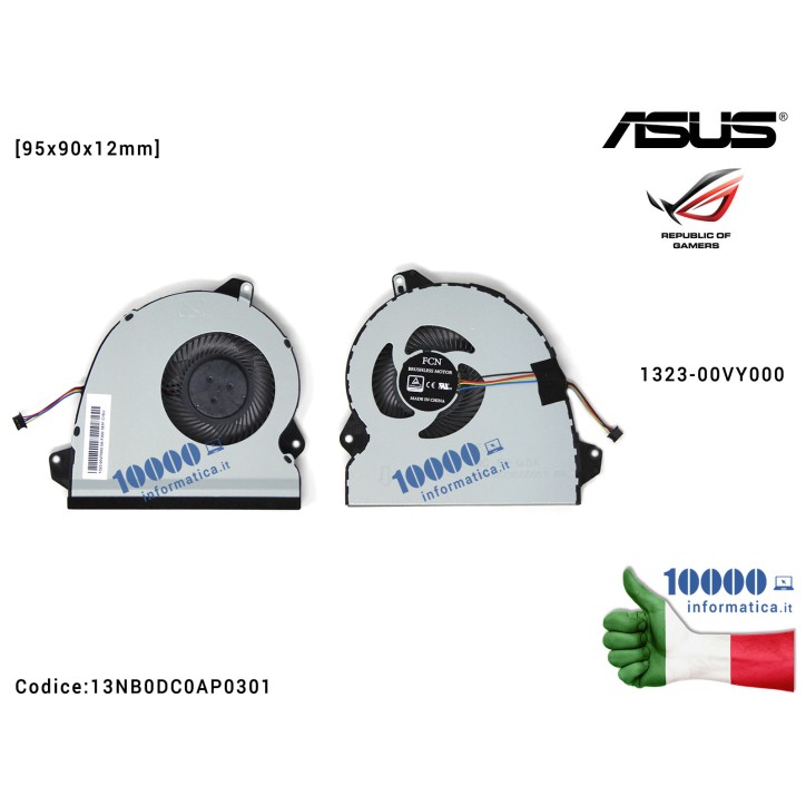 Ventola Fan CPU ASUS ROG Strix GL553V GL553VE GL553VD GL553VW GL753VD GL753VE (95x90x11,5-13mm) 1323-00VY000 DFS2001055G0T