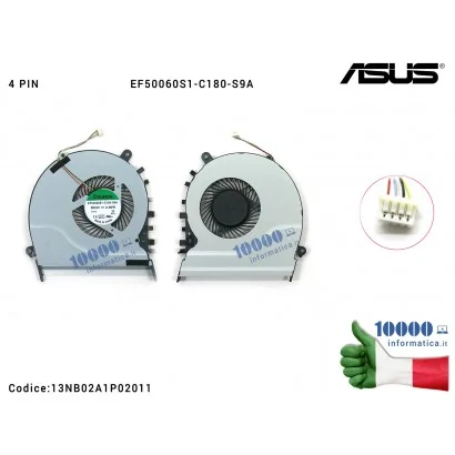 Ventola di Raffreddamento Fan CPU ASUS S551LB K551LB S551LA S551LN R553LN K551LN A551LN Q551LN V551L V551LA (4 PIN) EF50060S1-C180-S9A