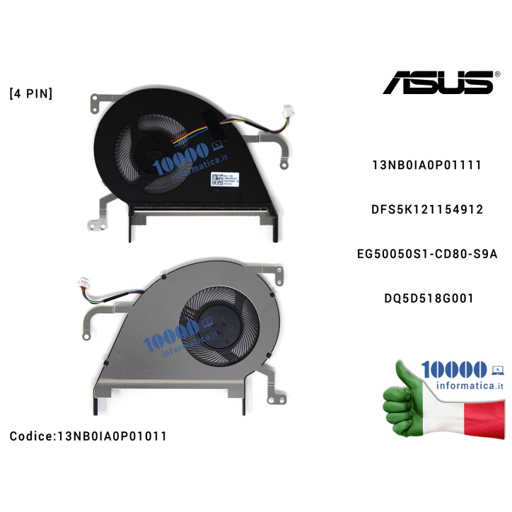 Ventola di Raffreddamento Fan CPU ASUS VivoBook S15 X530 X530U X530UN X530UA X530UF X420 V530 S530 K530 13NB0IA0P01111 DFS5K1211