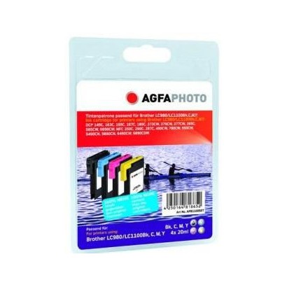 APB1100SETD AgfaPhoto LC980/1100, 4x20ml, black cayn, yellow, magenta LC980BK, LC1100BK,...