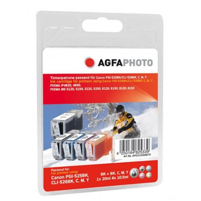 APCCLI526SETD AgfaPhoto Ink BK/B/C/M/Y PGI-525PGBK, 4529B001, CLI-526BK, 4540B001, CLI-526C,...