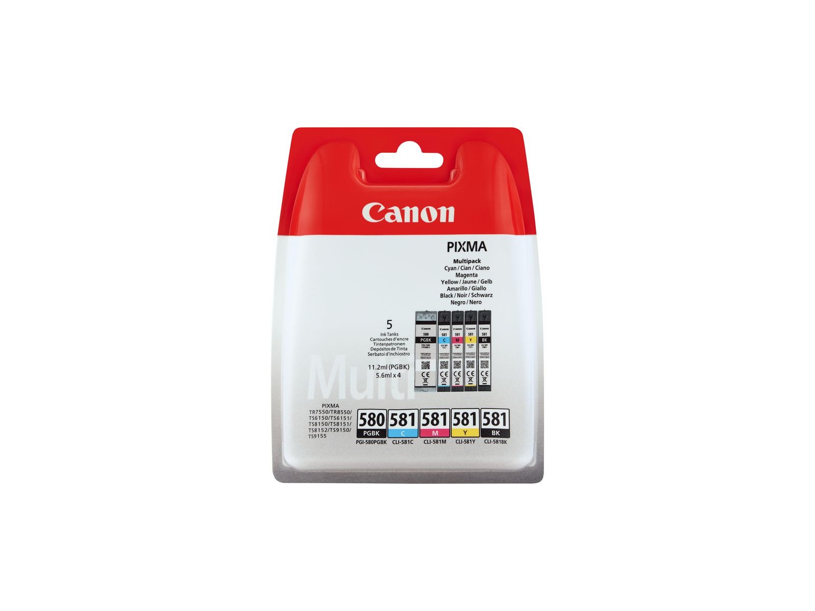 2078C005 2078C005 Canon PGI-580BK/CLI-581 BK/C/M/Y Pigment + Ink Cartridge Multi Pack 2078C005 2078C005 Canon PGI-580BK/CLI-581 BK/C/M/Y Pigment + Ink Cartridge Multi Pack
