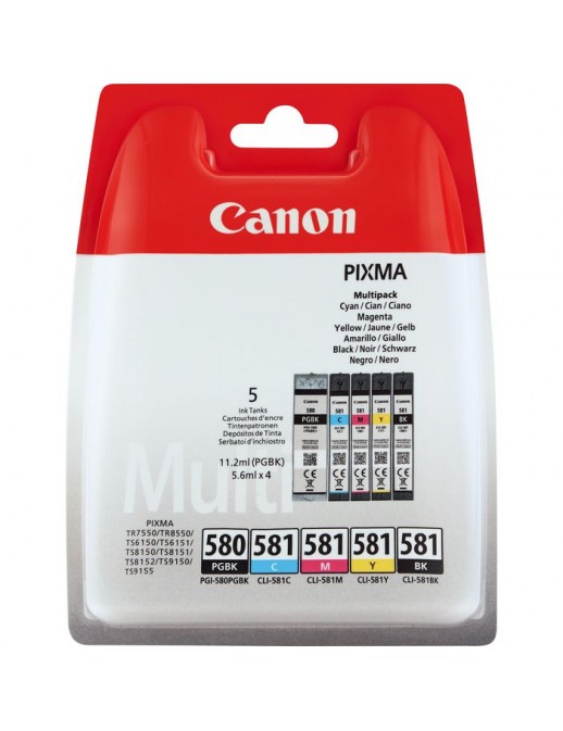 2078C005 2078C005 Canon PGI-580BK/CLI-581 BK/C/M/Y Pigment + Ink Cartridge Multi Pack