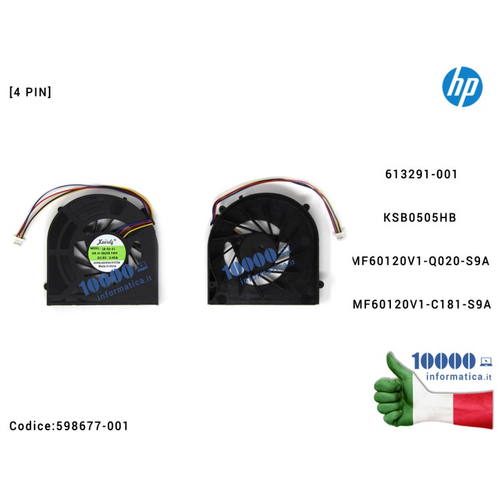 Ventola di Raffreddamento Fan CPU HP Probook 4520S 4525S 4720S [4 PIN] 613291-001 KSB0505HB MF60120V1-Q020-S9A MF60120V1-C181-S9A