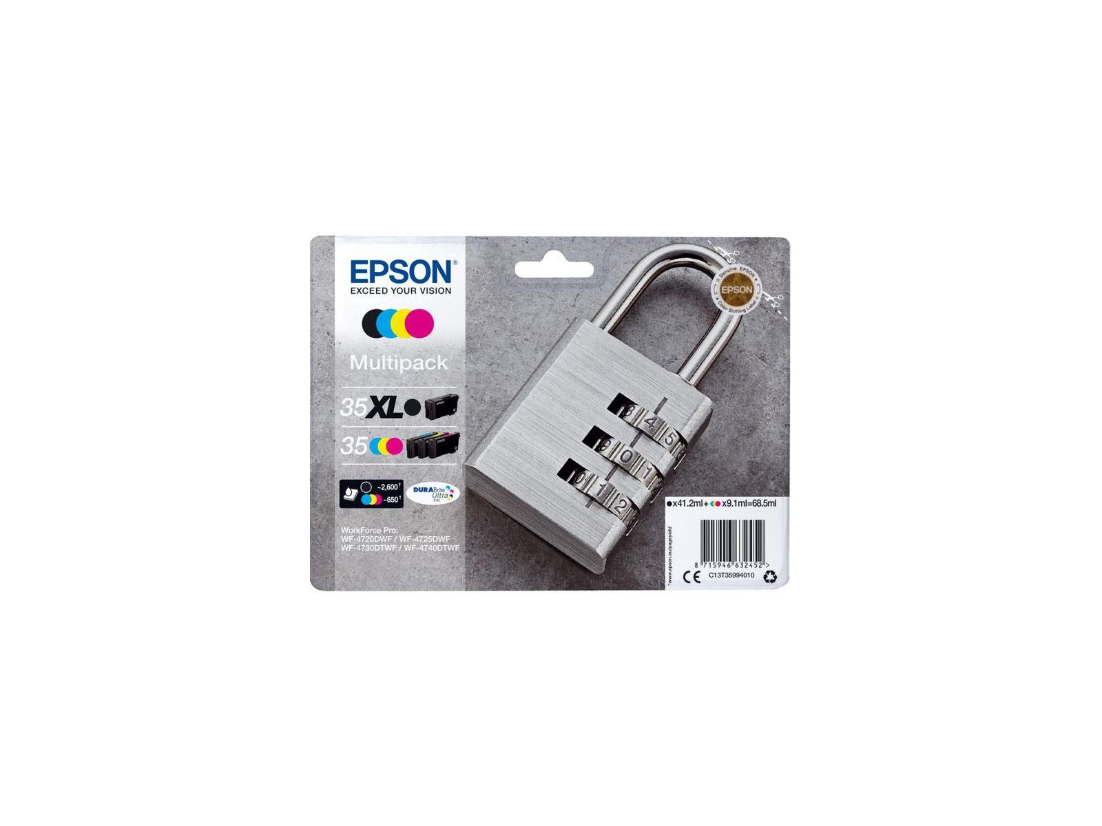 C13T35994020 C13T35994020 Epson Padlock 35Xl Ink Cartridge 1 Pc(S) Original High (Xl) Yield Black, Cyan, Magenta, Yellow C13T35994020 C13T35994020 Epson Padlock 35Xl Ink Cartridge 1 Pc(S) Original High (Xl) Yield Black, Cyan, Magenta, Yellow