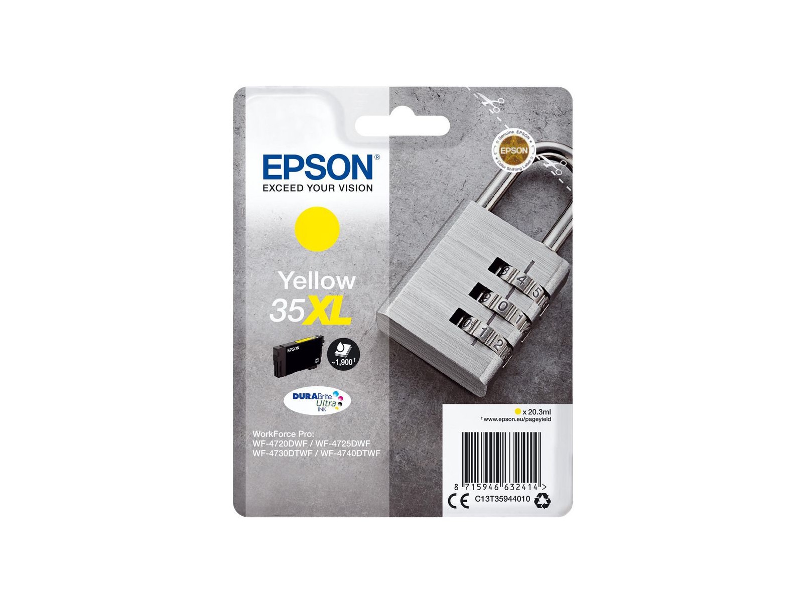 C13T35944020 C13T35944020 Epson Padlock Singlepack Yellow 35Xl Durabrite Ultra Ink C13T35944020 C13T35944020 Epson Padlock Singlepack Yellow 35Xl Durabrite Ultra Ink