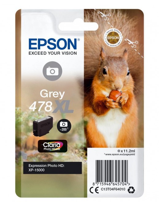 C13T04F64020 Epson Squirrel Singlepack Grey 478Xl Claria Photo Hd Ink