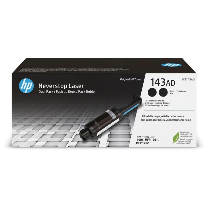 W1143AD HP 143AD Dual Pack Black Original Neverstop Toner Reload Kit