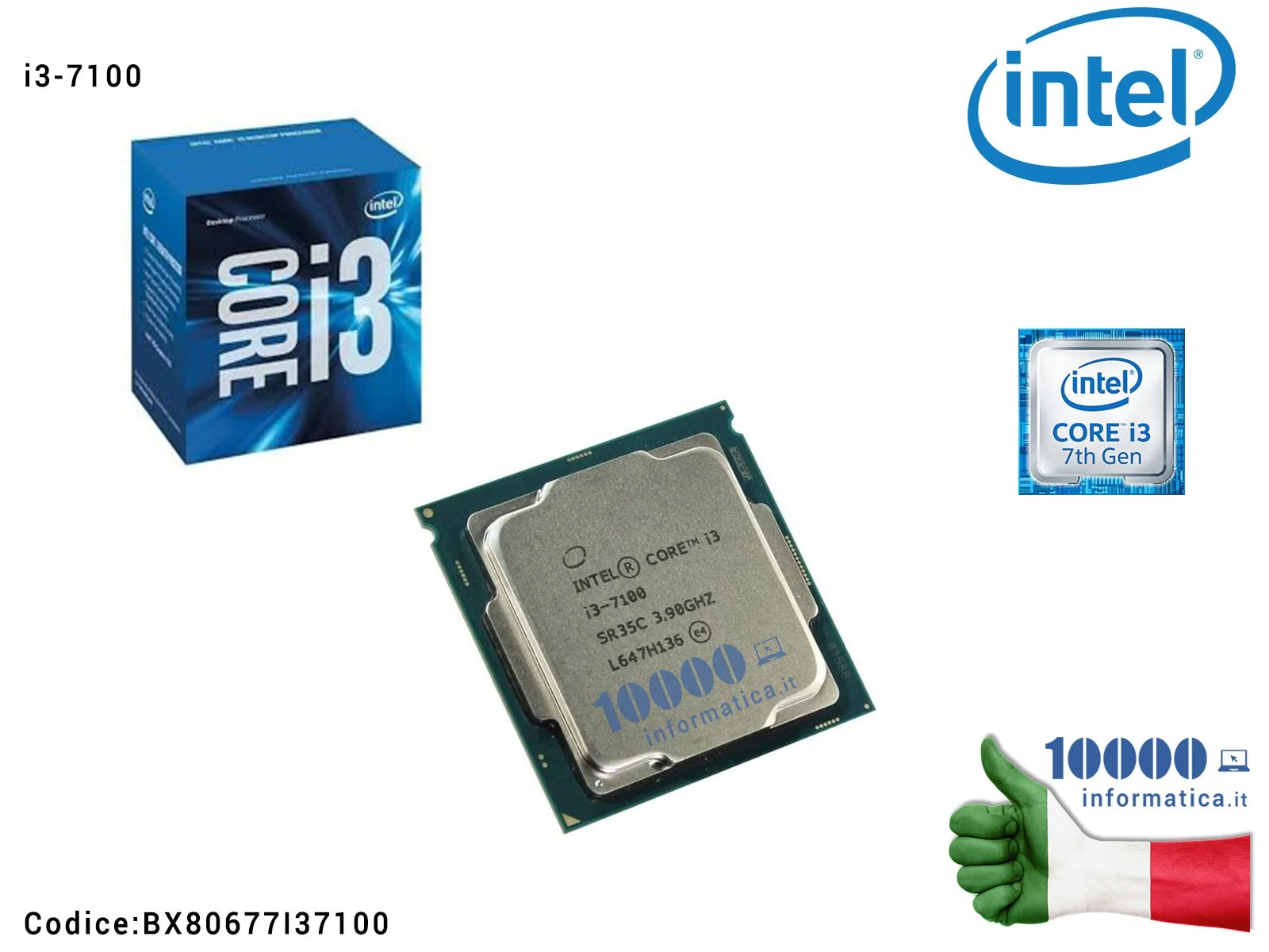 BX80677I37100 Processore Cpu INTEL Core i3-7100 1151 3,9GHz 3MB Cache Kaby Lake