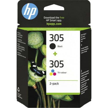 6ZD17AE301 HP 305 2-Pack Tri-Color/Black Original Ink Cartridge