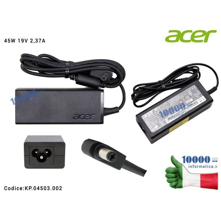 Alimentatore ACER 45W 19V 2,37A [5,5 x 1,7mm] Aspire ES1-524 ES1-531 A114-31 A311-31 A314-31 A315-31 E5-532 E5-721 E5-722 E5-771