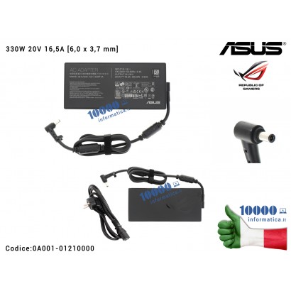 Alimentatore ASUS 330W 20V 16,5A [6,0 x 3,7 mm] ASUS ROG Strix SCAR 18 G834JYR CM3200FVA A5400WFAK GL702ZC 17 SE G733CX Flow X13 GV301RA GV301RE Zephyrus Duo 16 GX650RX 0A001-01210000 0A001-01210200 0A001-01210300 0A001-01210400 0A001-01210600 A21-330P1A