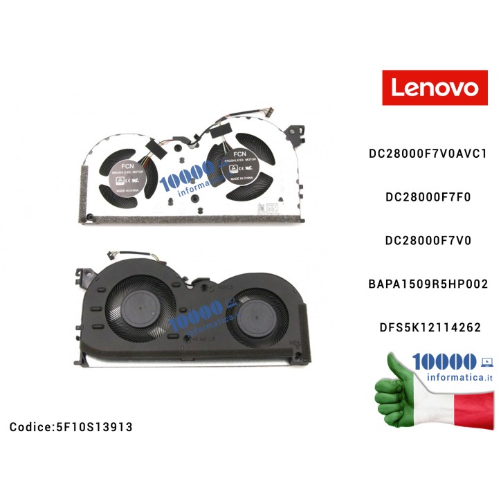 Ventola di Raffreddamento DUAL Fan CPU LENOVO Gaming 3-15IMH05 (81Y4) 3-15ARH05 (82EY) Creator 5-15IMH05 (82D4) 5F10S13912 5F10S
