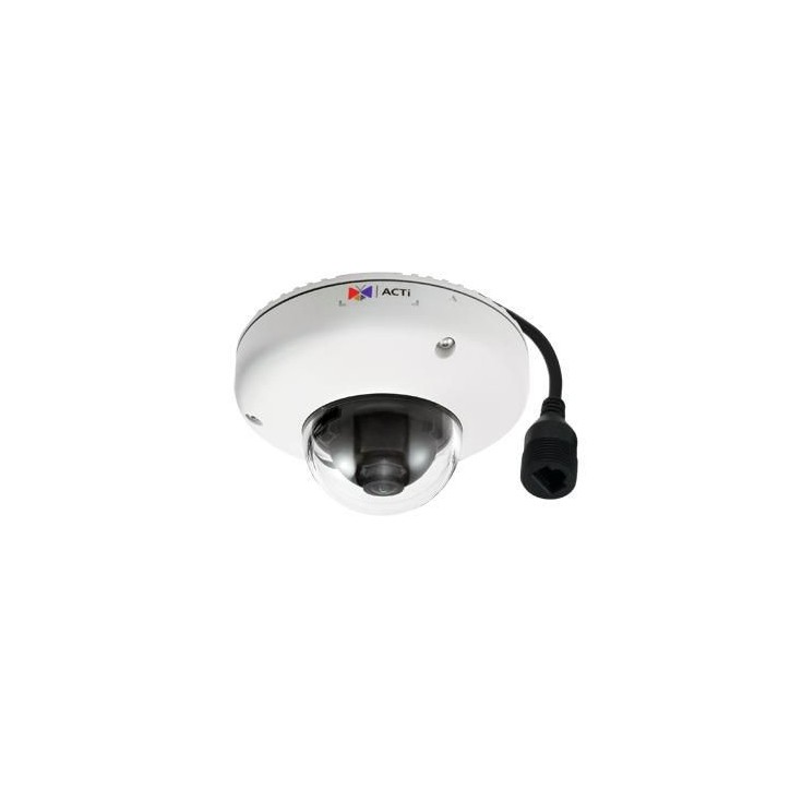 E936 ACTi 2MP, Outdoor, Mini Dome, WDR, SLLS, Fixed lens, f2.55mm/F2.2 (HOV:110.3°), H.264, 1080p/60fps, 2D+3D DNR, Audio, Micro