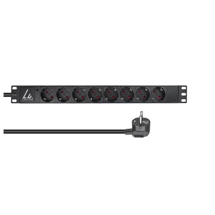 LVR-2MSCH-LIC-SCH8 Lanview 19'' rack mount power strip, 16A with 8 x Schuko type F socket LVR-2MSCH-LIC-SCH8 Lanview 19'' rack mount power strip, 16A with 8 x Schuko type F socket