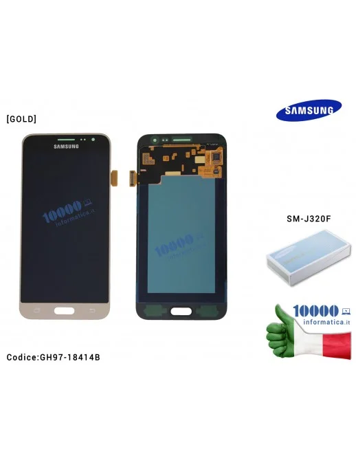 GH97-18414B Display LCD con Vetro Touch Screen SAMSUNG Galaxy J3 2016 SM-J320F J320 (ORO/GOLD)