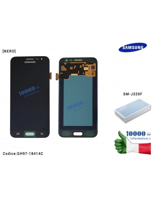 GH97-18414C Display LCD con Vetro Touch Screen SAMSUNG Galaxy J3 2016 SM-J320F J320 (NERO)