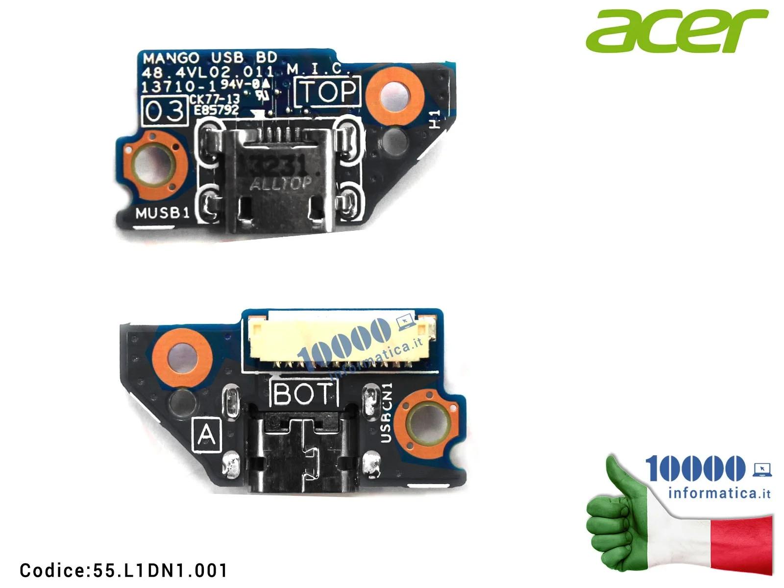55.L1DN1.001 Micro USB Board Scheda Alimentazione ACER Iconia A1-810 A1-811