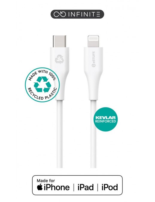 ES602170 eSTUFF INFINITE Super Soft USB-C to Lightning Cable 1m White - 100% Recycled PVC Free Plastic IPLH-451, ES602101, MK0X2