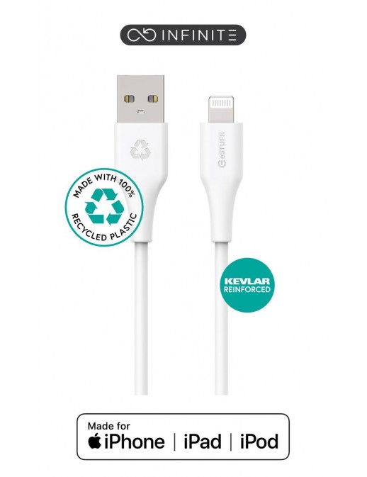 ES601270 eSTUFF INFINITE Super Soft Lightning Cable 2m - 100% Recycled PVC Free Plastic IPLH-402, ES601204, MD819ZM/A BULK, MD81