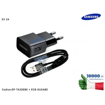 EP-TA20EBEU Alimentatore Carica Batteria USB + Cavo Dati microUSB ECB-DU5ABE SAMSUNG 5V 2A [NERO]