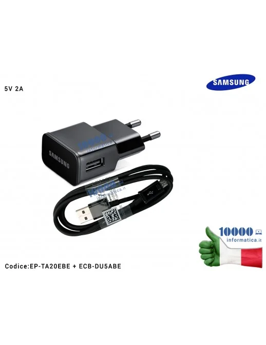 EP-TA20EBEU Alimentatore Carica Batteria USB + Cavo Dati microUSB ECB-DU5ABE SAMSUNG 5V 2A [NERO]