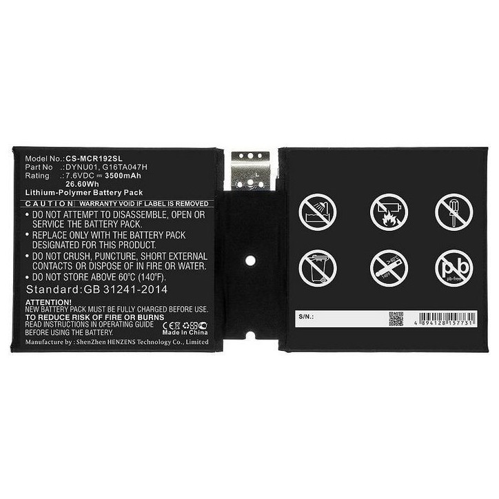 MBXTAB-BA069 CoreParts Battery for Microsoft Tablet 26.60Wh Li-Pol 7.6V 3500mAh Black for Microsoft Tablet Surface 1927, Surface
