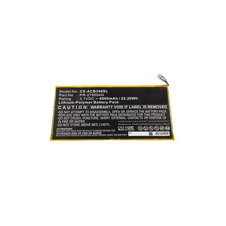 MBXTAB-BA001 CoreParts Battery for Acer Tablet 22.20Wh Li-Pol 3.7V 6000mAh Black for Acer Tablet Iconia One 10 B3-A40 PR-279594N
