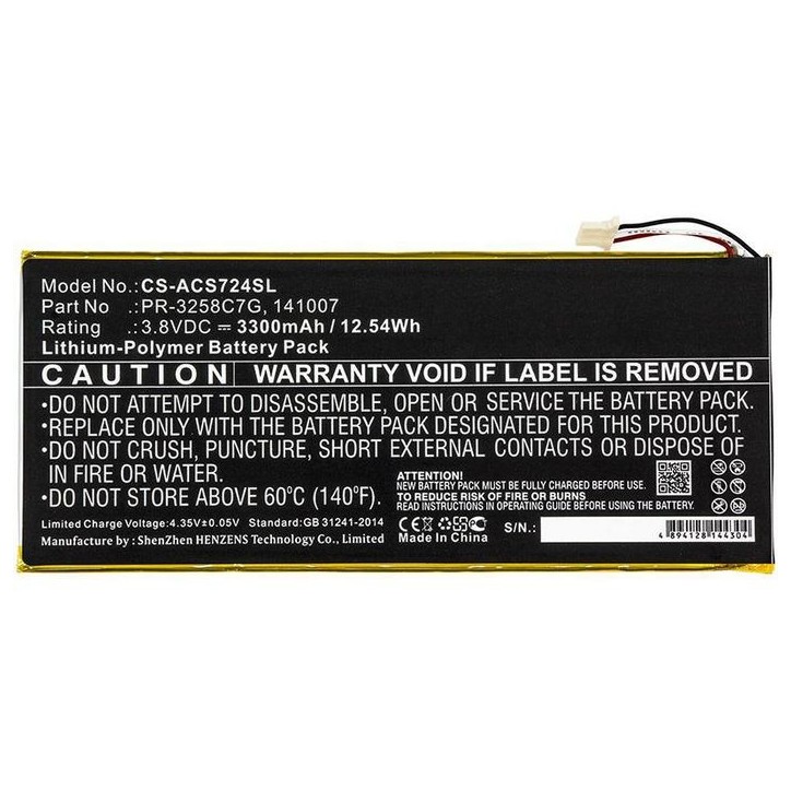 MBXTAB-BA003 CoreParts Battery for Acer Tablet 12.54Wh Li-Pol 3.8V 3300mAh Black for Acer Tablet A1-734, Iconia Talk S 141007, K