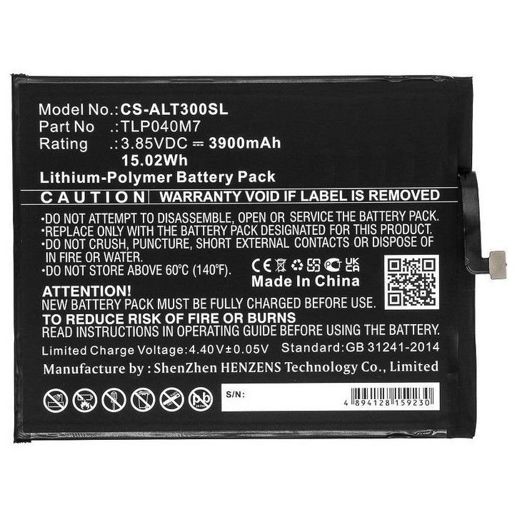 MBXTAB-BA004 CoreParts Battery for Alcatel Tablet 15.02Wh Li-Pol 3.85V 3900mAh Black for Alcatel Tablet 3T, OT-9032T TLP040M7