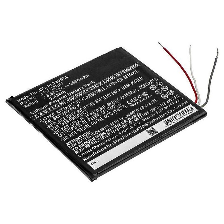 MBXTAB-BA006 CoreParts Battery for Alcatel Tablet 9.43Wh Li-Pol 3.85V 2450mAh Black for Alcatel Tablet 1T 7", OT-8068 TLP025F7