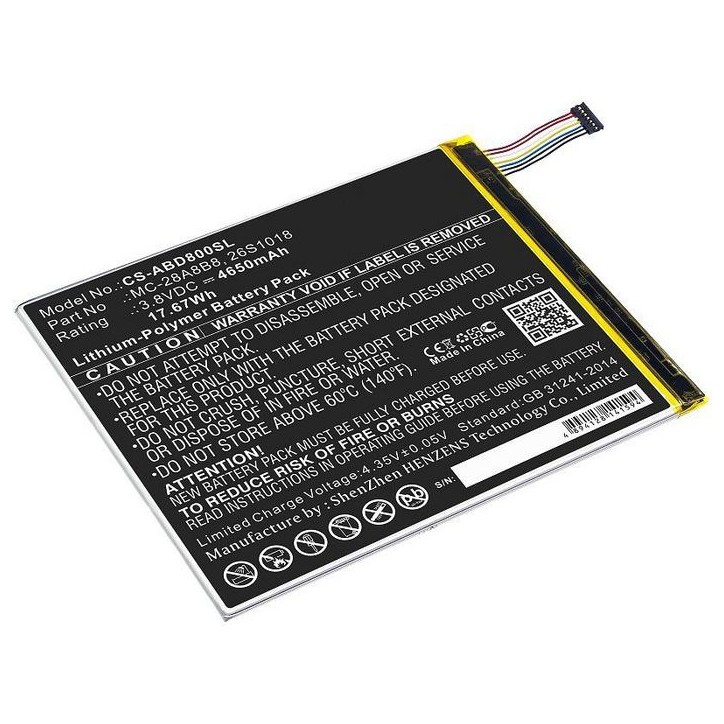 MBXTAB-BA009 CoreParts Battery for Amazon Tablet 17.67Wh Li-Pol 3.8V 4650mAh Black for Amazon Tablet Kindle Fire HD 8, PR53DC 26
