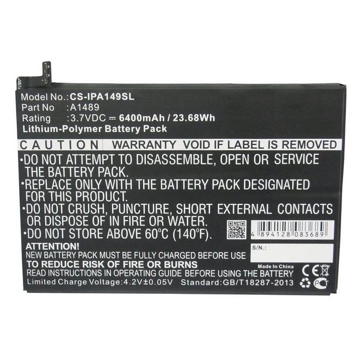 MBXTAB-BA012 CoreParts Battery for Apple Tablet 23.68Wh Li-Pol 3.7V 6400mAh Black for Apple Tablet A1489, A1490, A1599, A1600, A MBXTAB-BA012 CoreParts Battery for Apple Tablet 23.68Wh Li-Pol 3.7V 6400mAh Black for Apple Tablet A1489, A1490, A1599, A1600, A