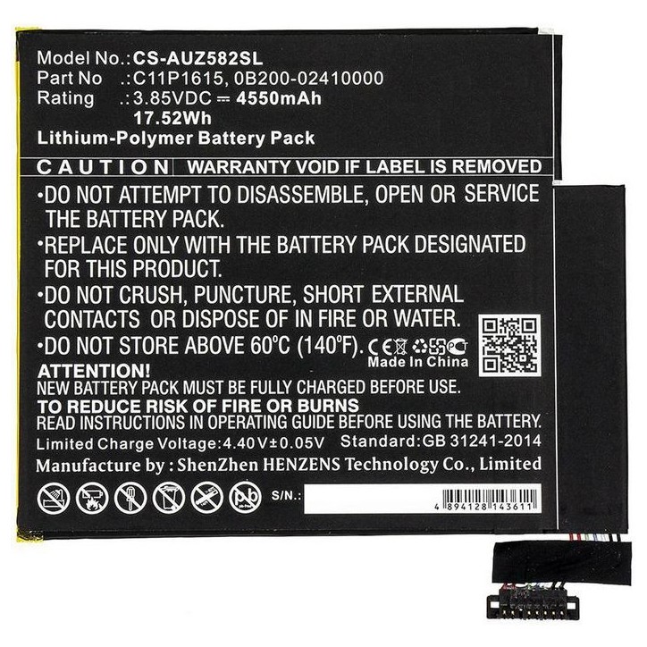MBXTAB-BA022 CoreParts Battery for Asus Tablet 17.52Wh Li-Pol 3.85V 4550mAh Black for Asus Tablet P00J, Zenpad Z8S, ZT582KL 0B20